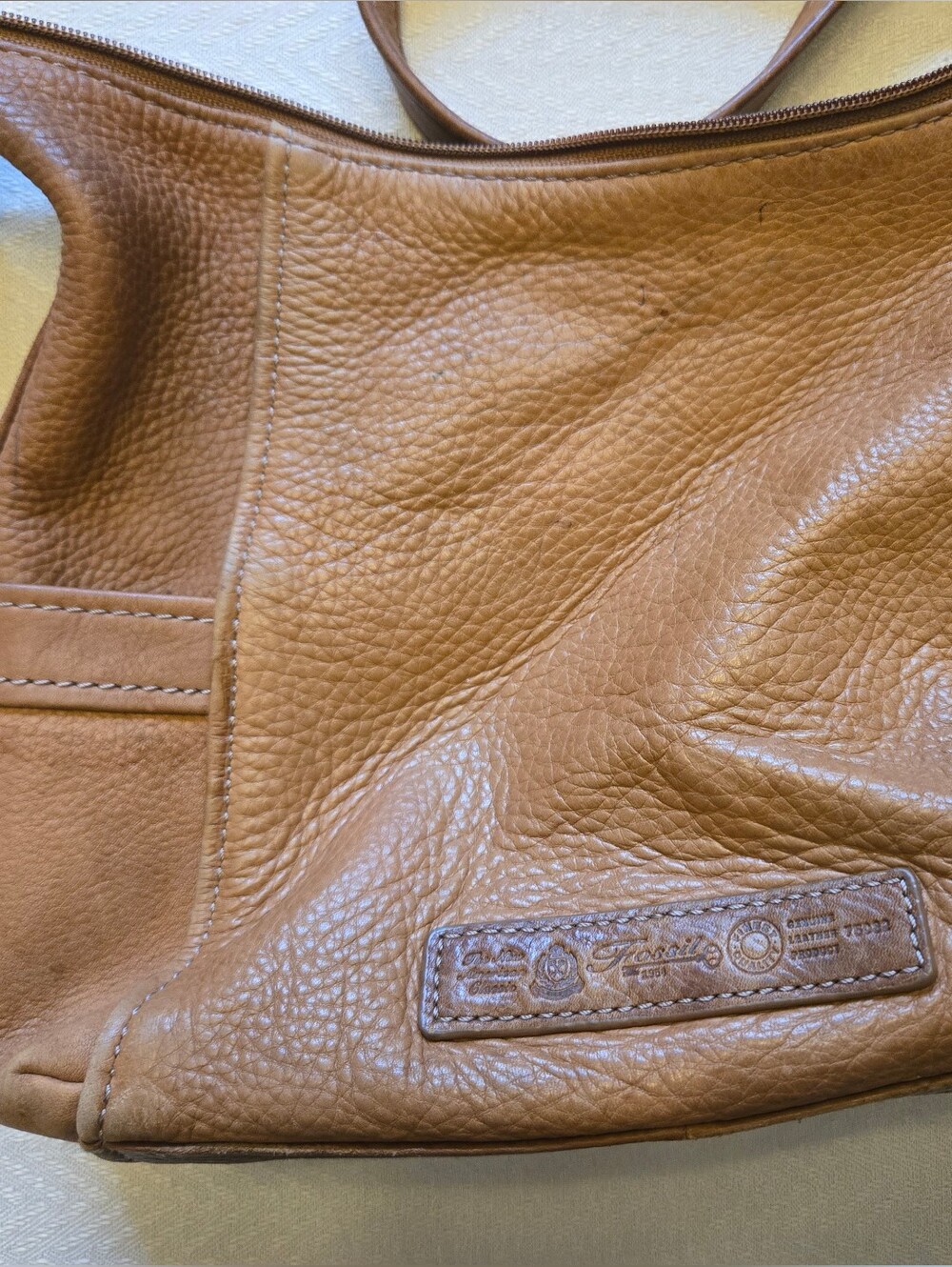 Fossil Tan Leather Messenger Shoulder Bag